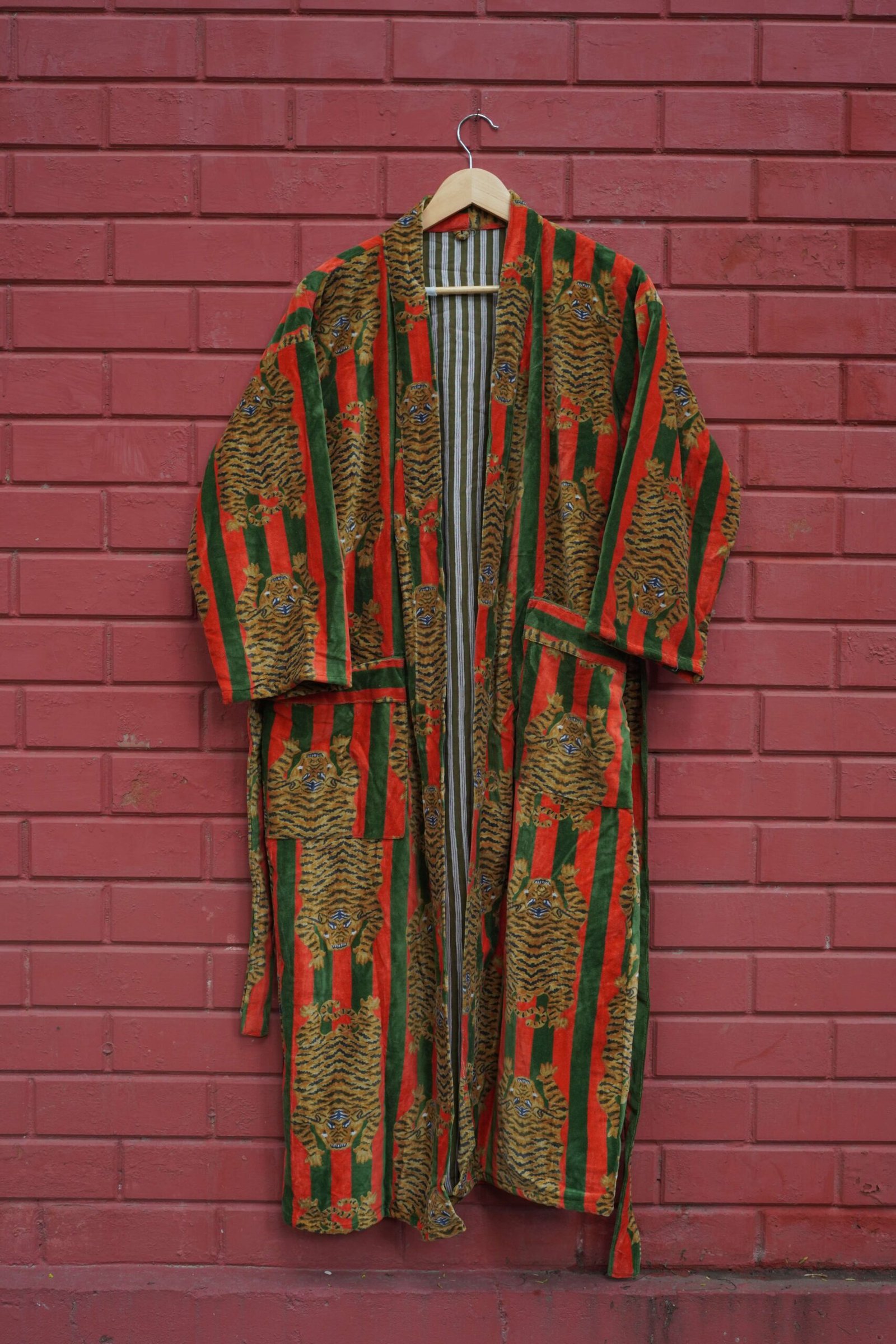 Womens Red Green Velvet Embroidered Jacket with Floral Design - Image 4